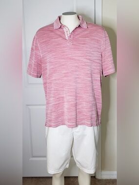 Marti Kat Men’s Pink Polo Shirt Flamingo Accent Short Sleeve Casual Golf Size XL